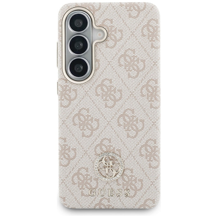Калъф Guess 4G Rhinestone с кръгло лого MagSafe за Samsung Galaxy S26 - розов