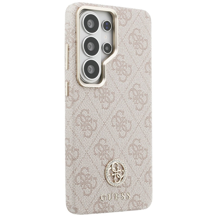 Калъф Guess 4G Rhinestone с кръгло лого MagSafe за Samsung Galaxy S26 Ultra - розов