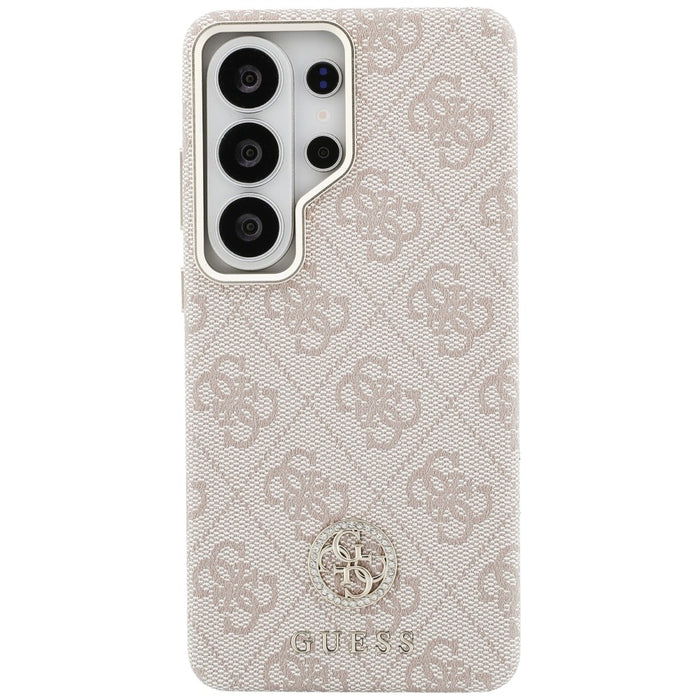 Калъф Guess 4G Rhinestone с кръгло лого MagSafe за Samsung Galaxy S26 Ultra - розов