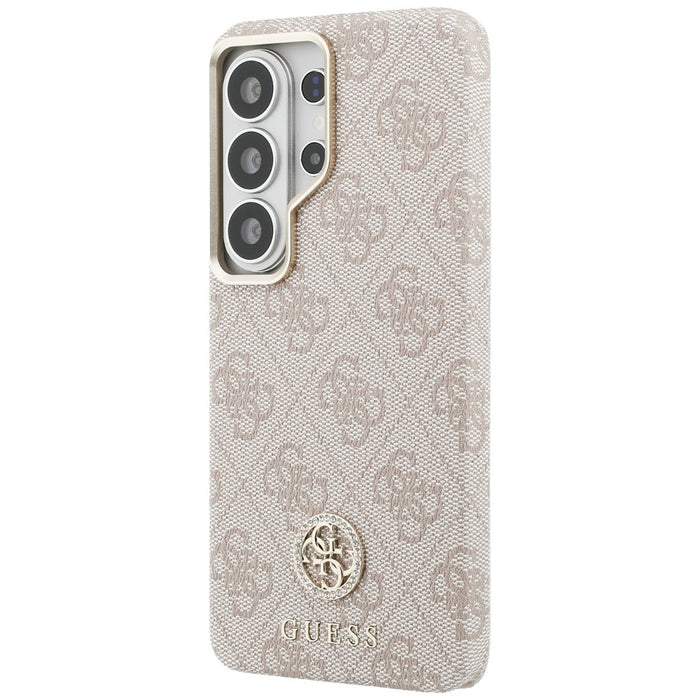 Калъф Guess 4G Rhinestone с кръгло лого MagSafe за Samsung Galaxy S26 Ultra - розов