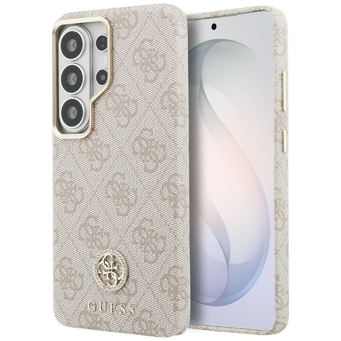 Калъф Guess 4G Rhinestone с кръгло лого MagSafe за Samsung Galaxy S26 Ultra - розов