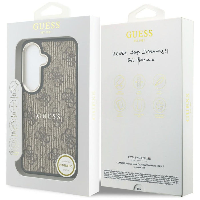 Калъф Guess 4G Embossed Ring MagSafe за Samsung Galaxy S26 Plus - кафяв