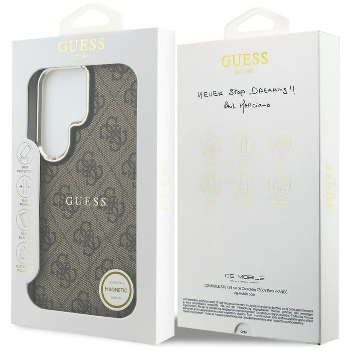 Калъф Guess 4G Embossed Ring MagSafe за Samsung Galaxy S26 Ultra - кафяв