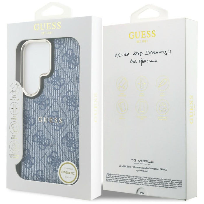 Калъф Guess 4G Embossed Ring MagSafe за Samsung Galaxy S26 Ultra - син