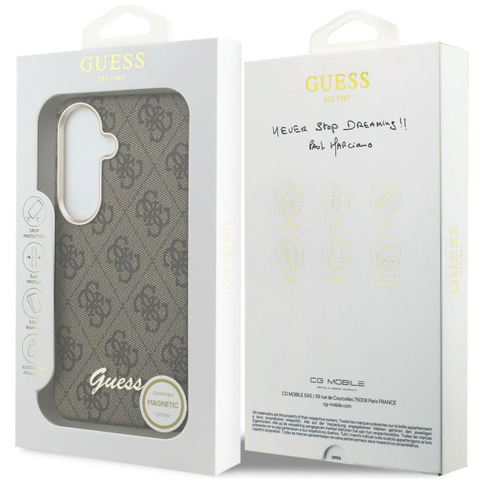 Калъф Guess 4G Script MagSafe за Samsung Galaxy S26 - кафяв