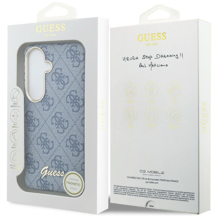 Калъф Guess 4G Script MagSafe за Samsung Galaxy S26 - син