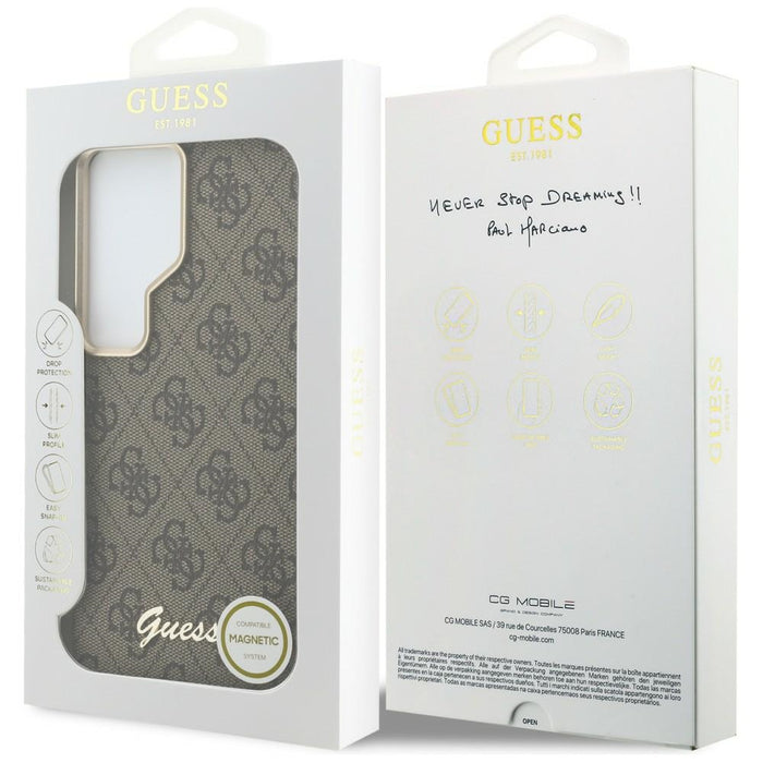 Калъф Guess 4G Script MagSafe за Samsung Galaxy S26 Ultra - кафяв