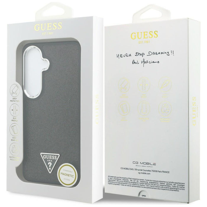 Калъф Guess Fixed Glitter Triangle MagSafe за Samsung Galaxy S26 - черен
