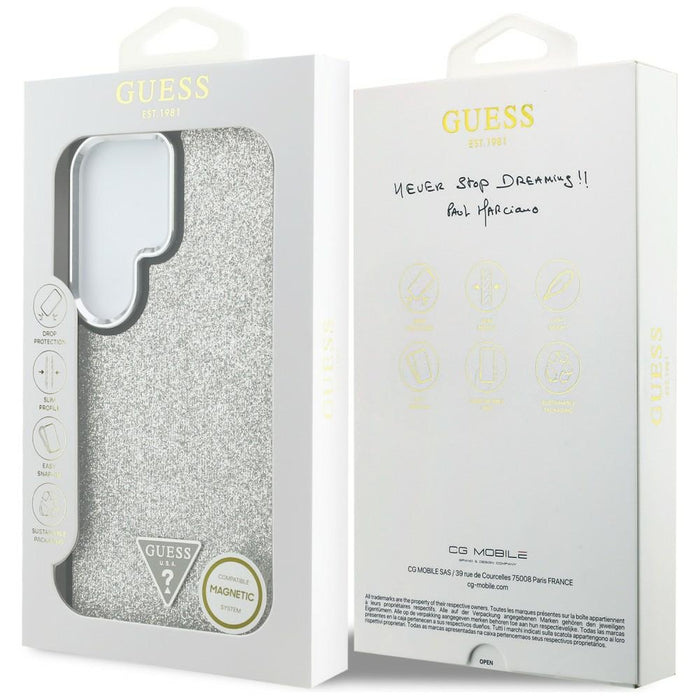 Калъф Guess Fixed Glitter Triangle MagSafe за Samsung Galaxy S26 Ultra - сребрист