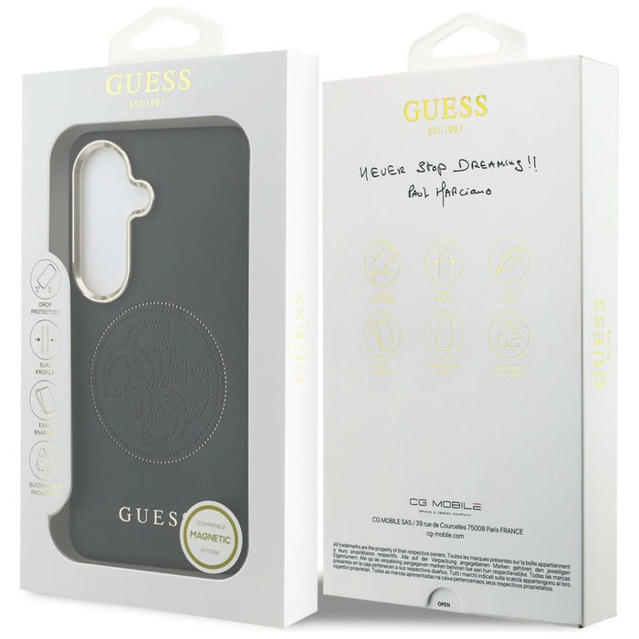 Калъф Guess с перфорирано лого MagSafe за Samsung Galaxy S26 - черен