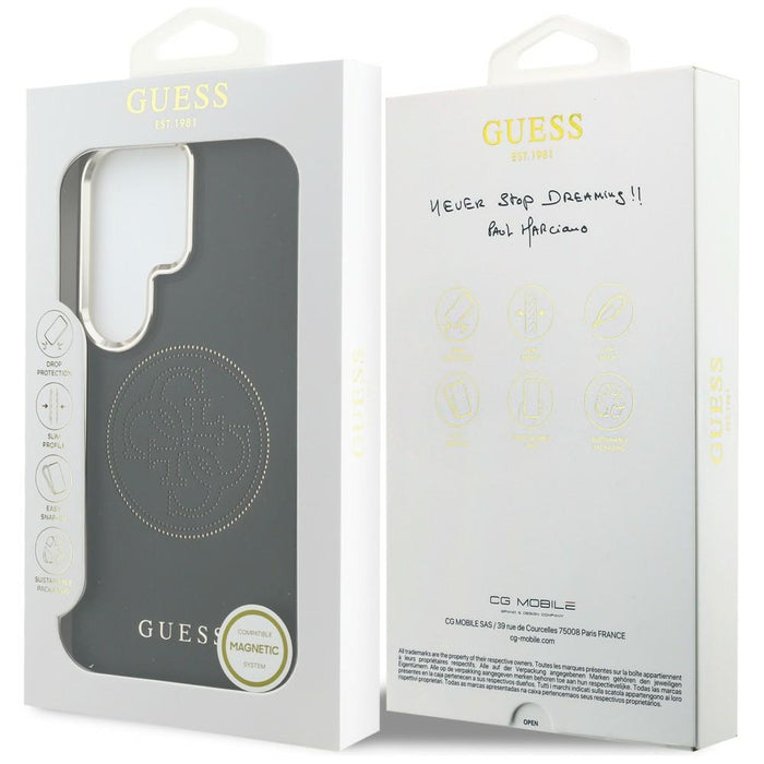 Калъф Guess с перфорирано лого MagSafe за Samsung Galaxy S26 Ultra - черен