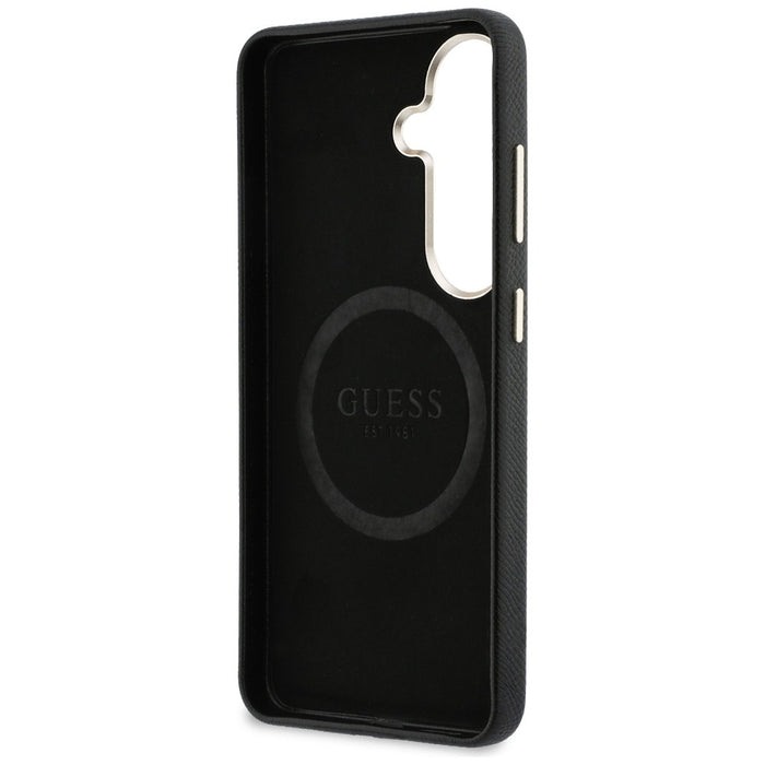 Калъф Guess MagSafe с кръгло лого с кристали за Samsung Galaxy S26 - черен