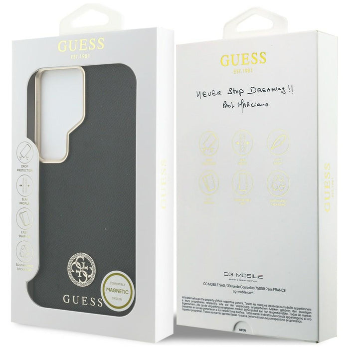 Калъф Guess MagSafe с кръгло лого с кристали за Samsung Galaxy S26 Ultra - черен