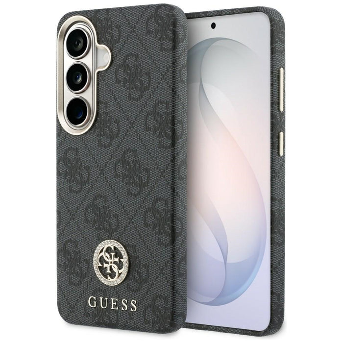 Калъф Guess 4G с кристали и кръгло лого MagSafe за Samsung Galaxy S26+ - черен