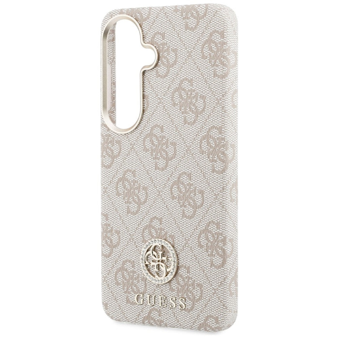 Калъф Guess 4G Rhinestone с кръгло лого MagSafe за Samsung Galaxy S26+ - розов