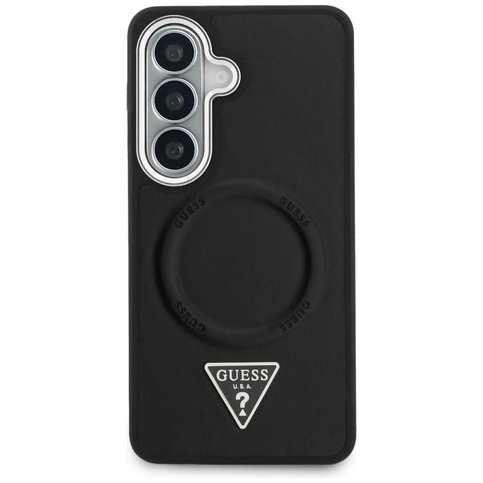 Калъф Guess Embossed Ring Triangle Logo MagSafe за Samsung Galaxy S26 - черен