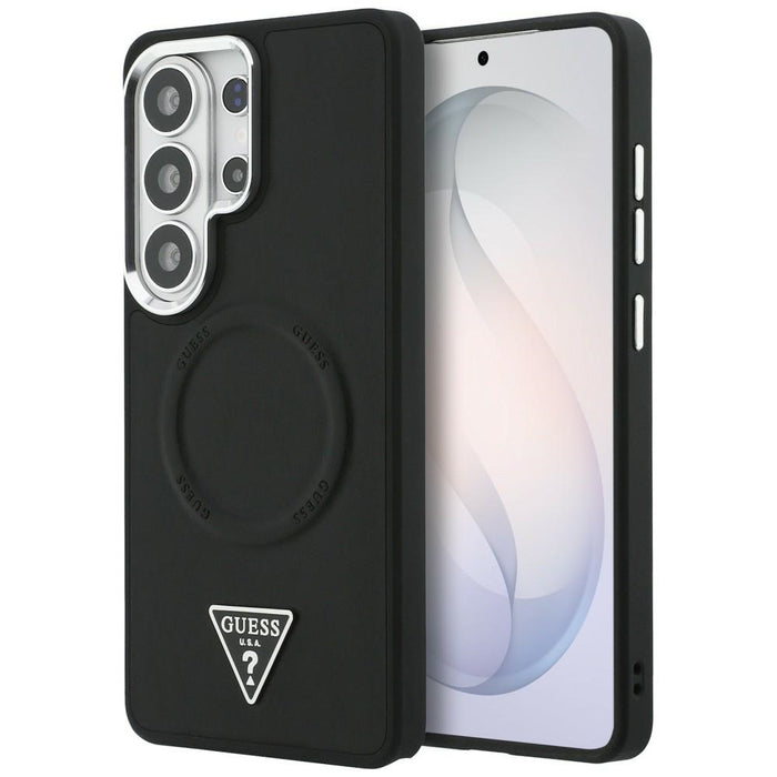 Калъф Guess с релефен пръстен и триъгълно лого MagSafe за Samsung Galaxy S26 Ultra - черен