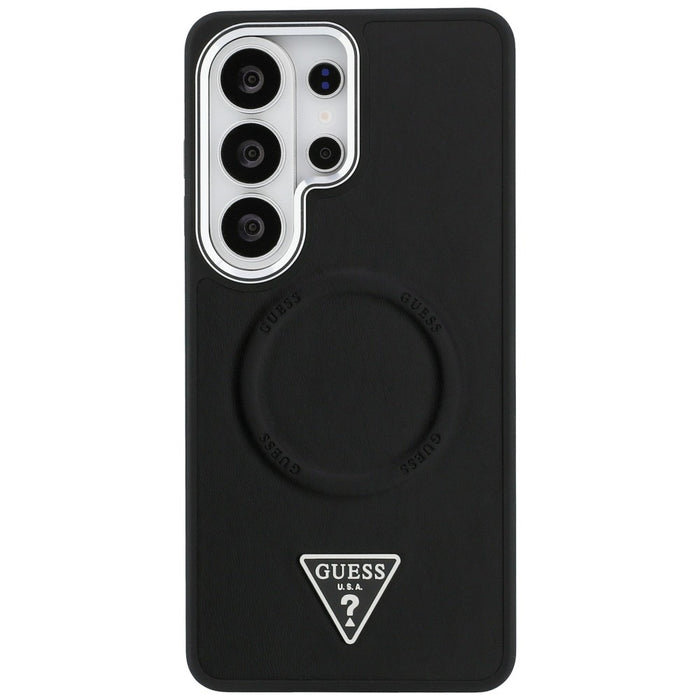 Калъф Guess с релефен пръстен и триъгълно лого MagSafe за Samsung Galaxy S26 Ultra - черен