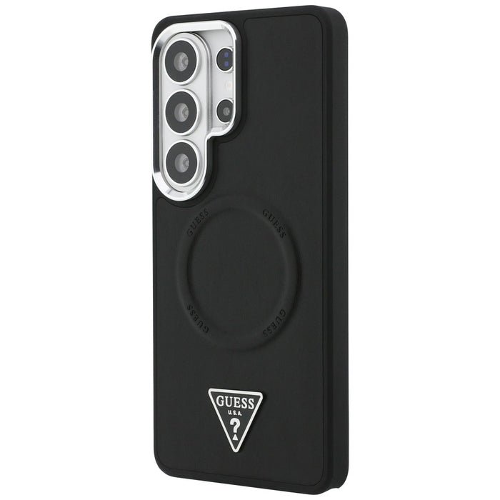 Калъф Guess с релефен пръстен и триъгълно лого MagSafe за Samsung Galaxy S26 Ultra - черен
