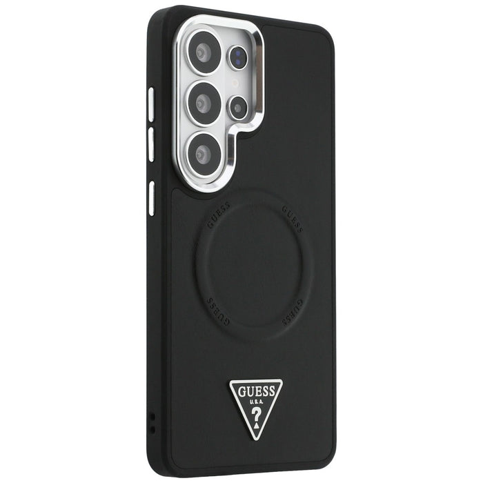 Калъф Guess с релефен пръстен и триъгълно лого MagSafe за Samsung Galaxy S26 Ultra - черен