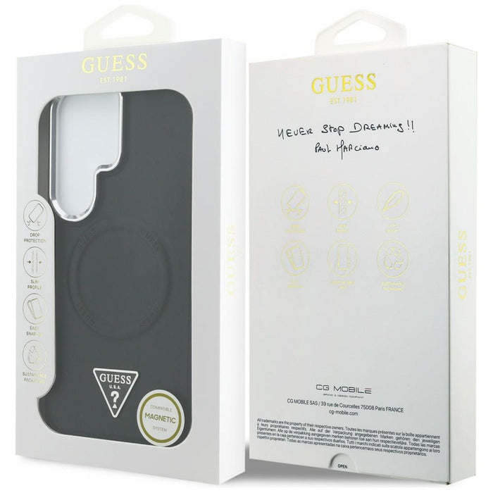 Калъф Guess с релефен пръстен и триъгълно лого MagSafe за Samsung Galaxy S26 Ultra - черен