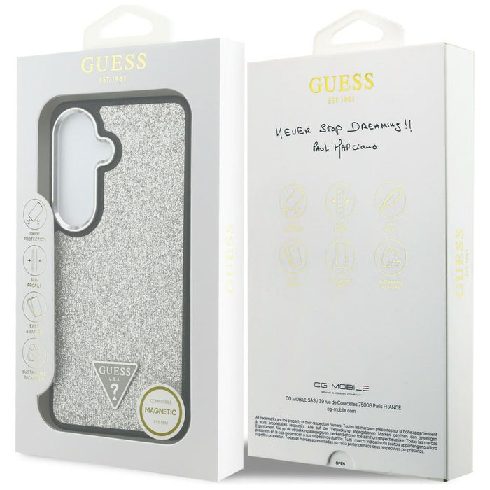 Калъф Guess Fixed Glitter Triangle MagSafe за Samsung Galaxy S26+ - сребрист