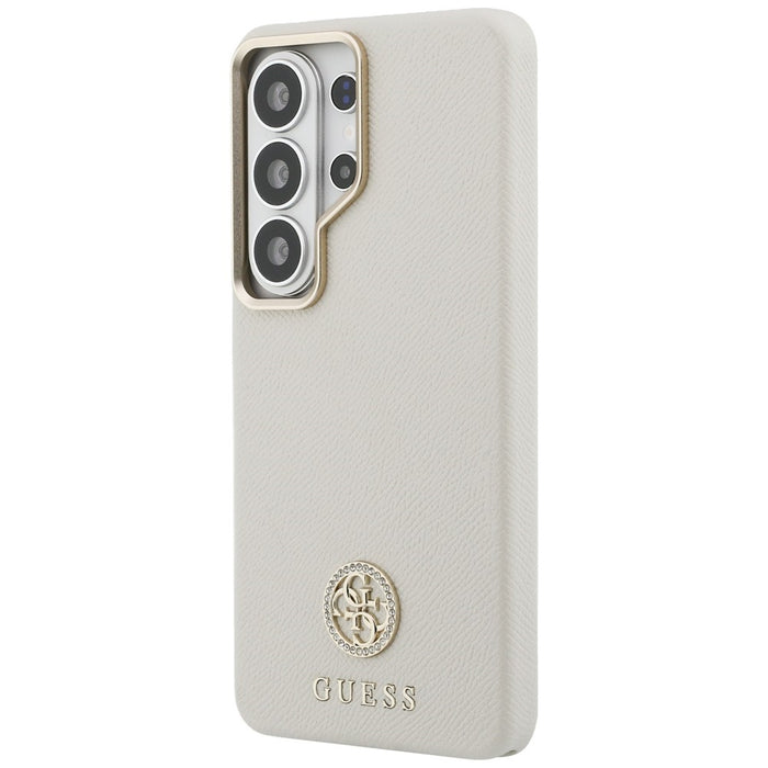 Калъф Guess MagSafe с кръгло лого с кристали за Samsung Galaxy S26 Ultra - бежов