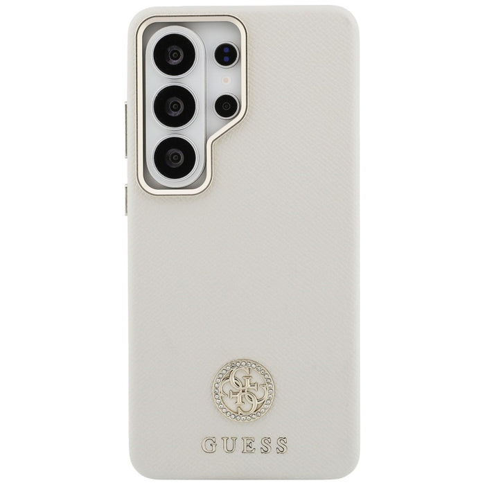 Калъф Guess MagSafe с кръгло лого с кристали за Samsung Galaxy S26 Ultra - бежов