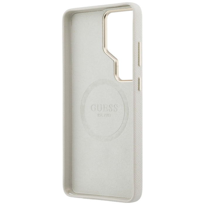 Калъф Guess MagSafe с кръгло лого с кристали за Samsung Galaxy S26 Ultra - бежов