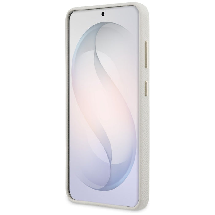 Калъф Guess MagSafe с кръгло лого с кристали за Samsung Galaxy S26+ - бежов