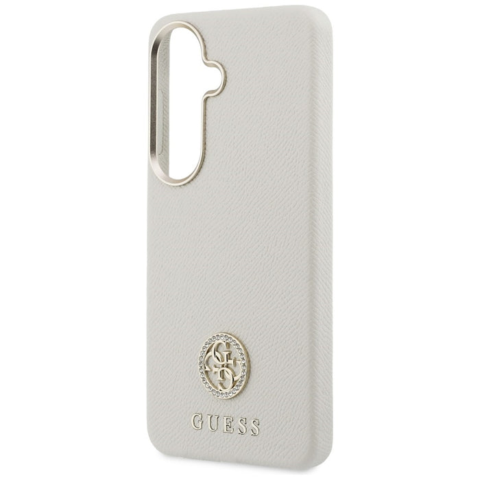Калъф Guess MagSafe с кръгло лого с кристали за Samsung Galaxy S26+ - бежов