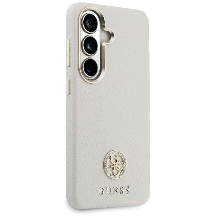 Калъф Guess MagSafe с кръгло лого с кристали за Samsung Galaxy S26+ - бежов