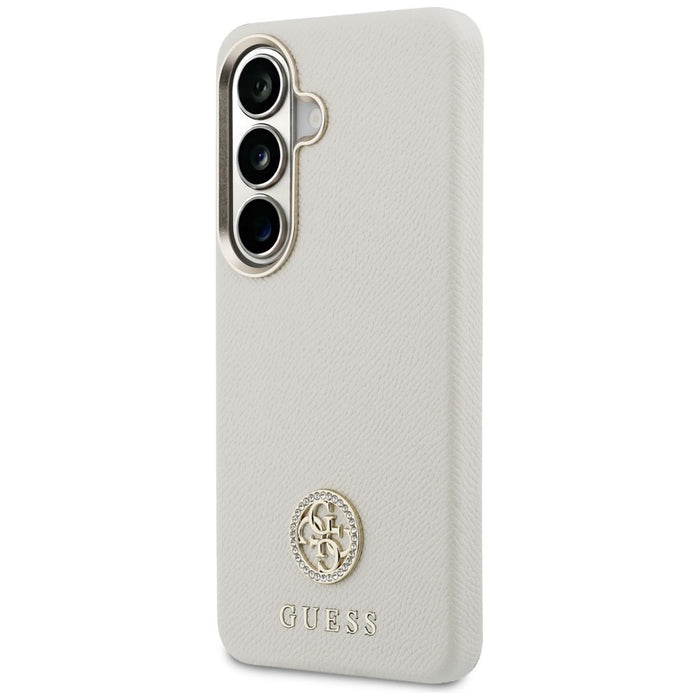 Калъф Guess MagSafe с кръгло лого с кристали за Samsung Galaxy S26+ - бежов