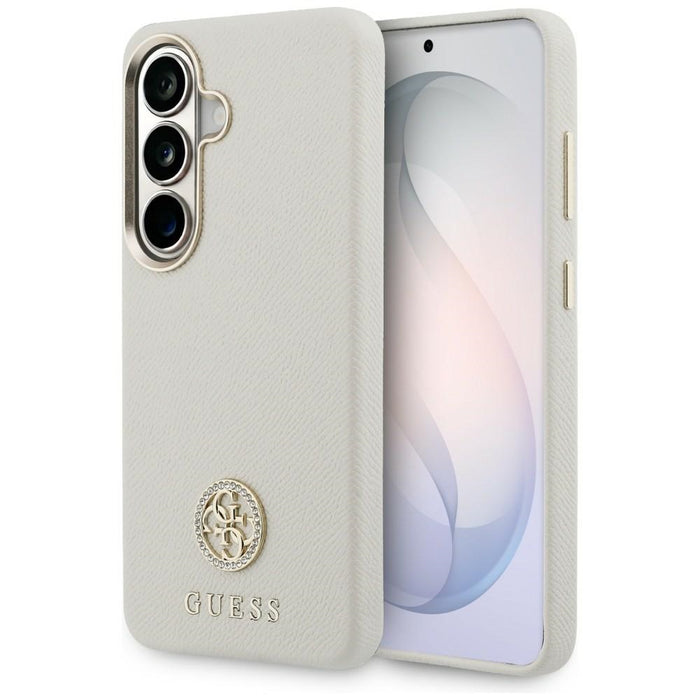 Калъф Guess MagSafe с кръгло лого с кристали за Samsung Galaxy S26+ - бежов