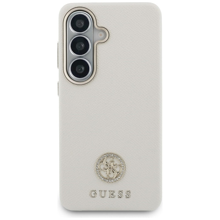 Калъф Guess MagSafe с кръгло лого с кристали за Samsung Galaxy S26+ - бежов