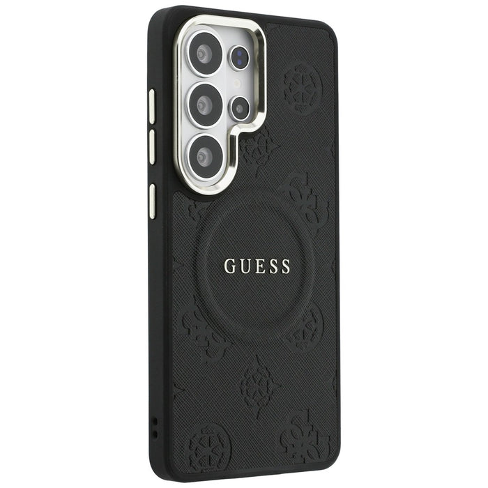 Калъф Guess Saffiano Peony с релефен пръстен MagSafe за Samsung Galaxy S26 Ultra - черен