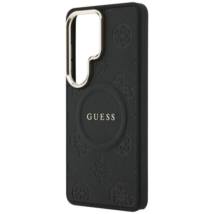 Калъф Guess Saffiano Peony с релефен пръстен MagSafe за Samsung Galaxy S26 Ultra - черен