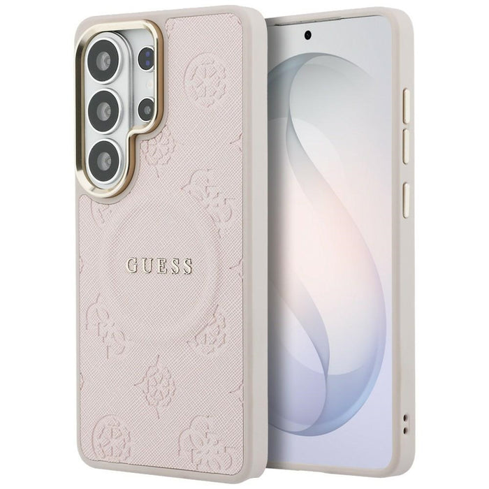 Калъф Guess Saffiano Peony с релефен пръстен MagSafe за Samsung Galaxy S26 Ultra - розов
