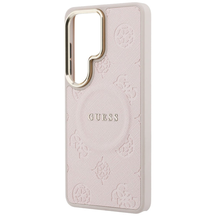 Калъф Guess Saffiano Peony с релефен пръстен MagSafe за Samsung Galaxy S26 Ultra - розов