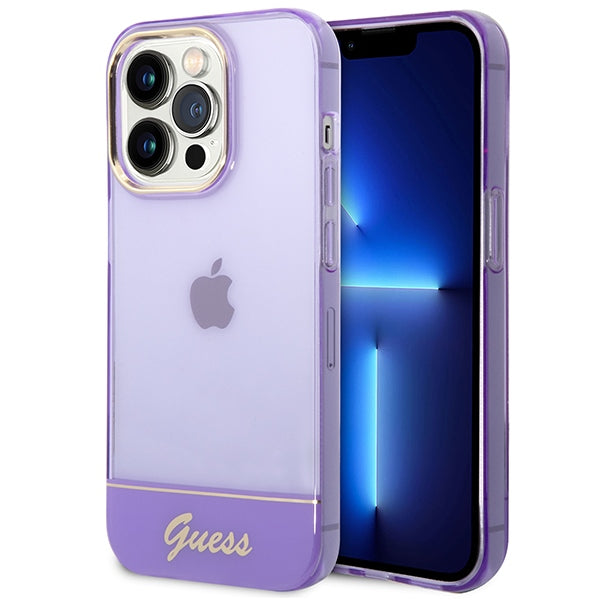 Прозрачен калъф Guess за iPhone 14 Pro Max - лилав