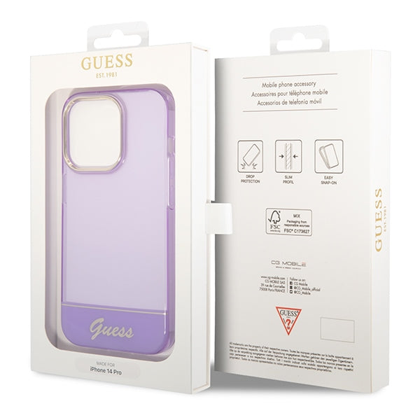 Прозрачен калъф Guess за iPhone 14 Pro Max - лилав