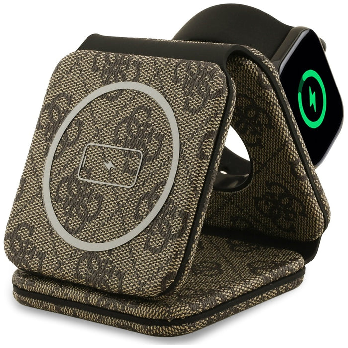 Безжично зарядно устройство Guess 4G MagSafe 3-в-1 15W - кафяво