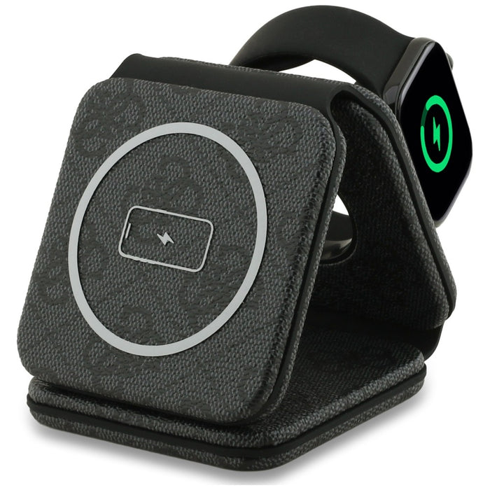 Безжично зарядно устройство Guess 4G 3-в-1 15W MagSafe - черно