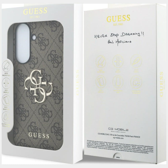 Кожен калъф Guess с метално лого за Samsung Galaxy A37 5G - кафяв