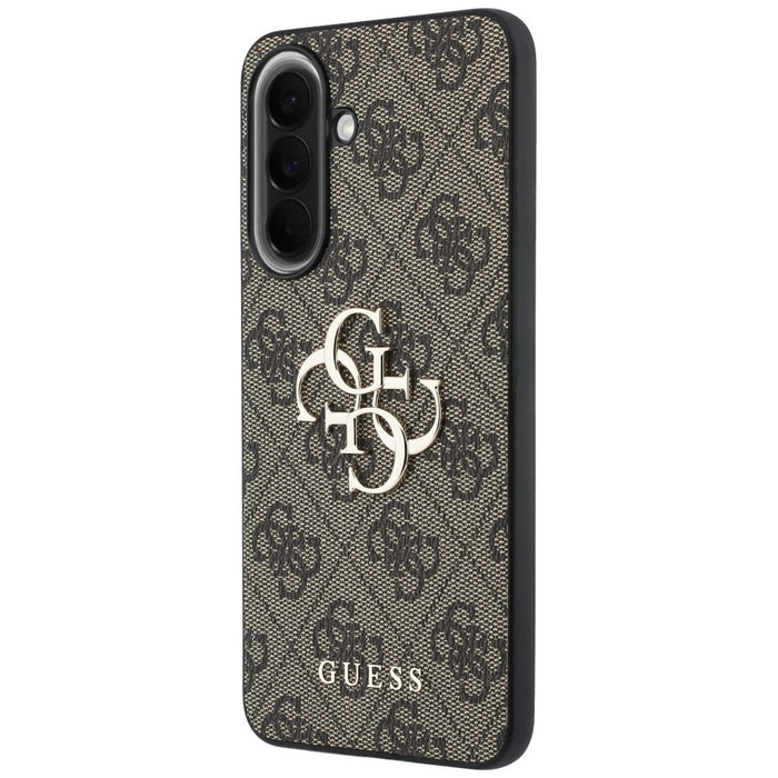 Кожен калъф Guess с метално лого за Samsung Galaxy A37 5G - кафяв