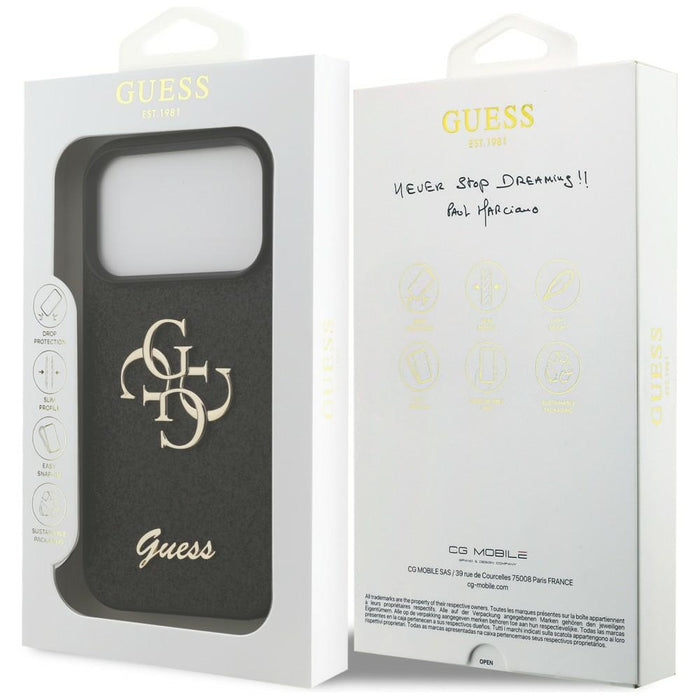 Калъф Guess Fixed Glitter Big 4G за iPhone 17 Pro / 18 Pro - черен