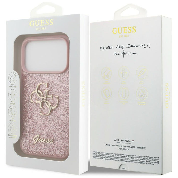 Калъф Guess Fixed Glitter Big 4G за iPhone 17 Pro / 18 Pro - Розов