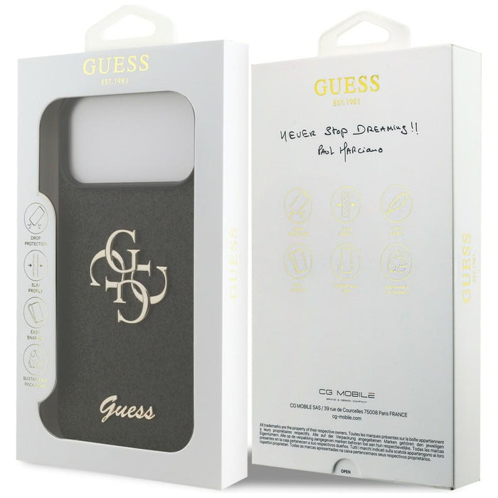 Калъф Guess Fixed Glitter Big 4G за iPhone 17 Pro Max / 18 Pro Max - черен