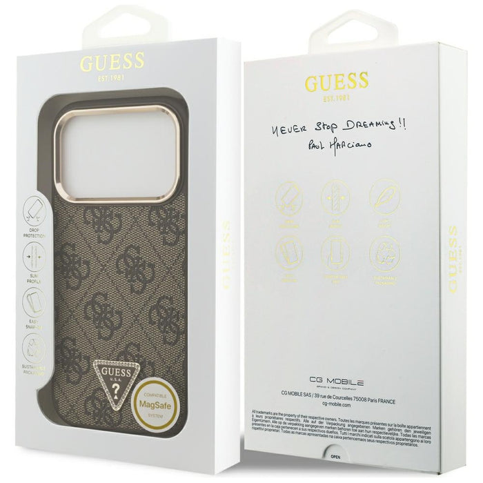 Калъф Guess 4G Triangle Logo MagSafe за iPhone 17 Pro / 18 Pro - кафяв