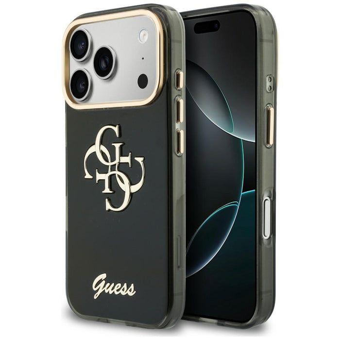 Метален калъф Guess IML 4G Script за iPhone 17 Pro / 18 Pro - черен